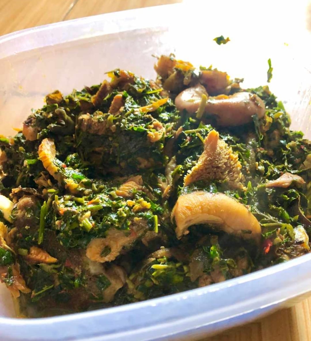 A plate of Edikang Ikong Soup
